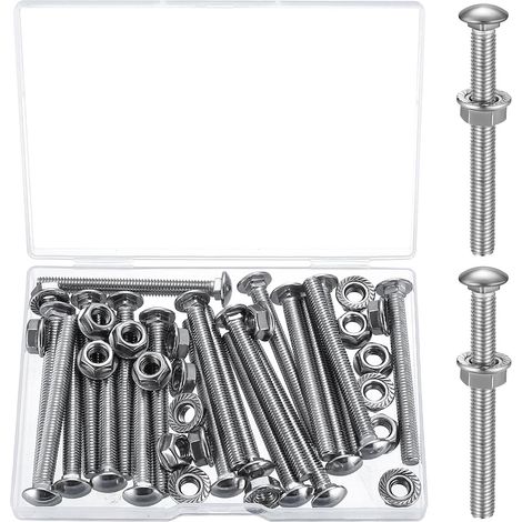 21 Pièces M6 Boulons de Carrosserie Carrés, M6x60mm Vis de Carrosserie, Boulons a Tête Ronde Collet Carré avec Écrous et Rondelles, Boulons a Tête Bombée à Col Carré (1/5)