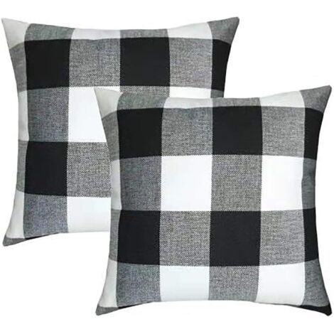 Housse de Coussin à Carreaux, 2 Pièces Jeté en Lin Respirant Infroissable, avec Fermeture à Glissière Cachée 45X45 cm (1/5)