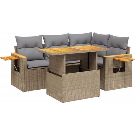Maison Exclusive - Set Divano da Giardino 5 pz con Cuscini Beige in Polyrattan (1/3)
