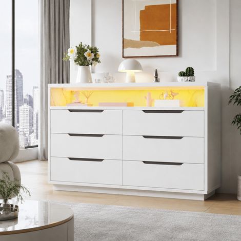 Buffet LED à 6 tiroirs, 120 x 40 x 85 cm, blanc HAVRYA (1/5)