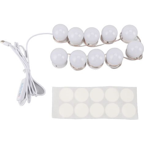 Éclairage LED pour coiffeuse avec 10 ampoules à intensité variable, couleur et luminosité réglables via USB, idéal pour le maquillage, le dressing ou la salle de bain. (1/5)