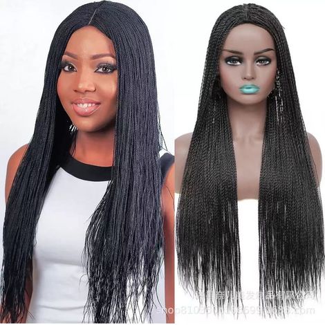 Perruques africaines à tresses, perruques occidentales, cheveux longs et raides pour femmes, postiches en fibres synthétiques fabriqués à la machine
