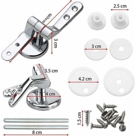 Charnière Abattant WC, Lot de 2 Charnières de Rechange pour Lunette de Toilette avec Fixations en Alliage (1/4)