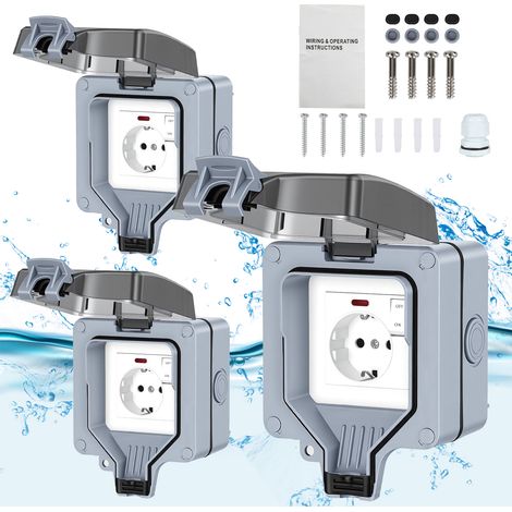 TolleTour 3X Prise étanche extérieure IP65 avec interrupteur, boîtier mural en saillie, 16A 250V, prise de courant pour jardin, balcon, garage et salle de bain (1/5)
