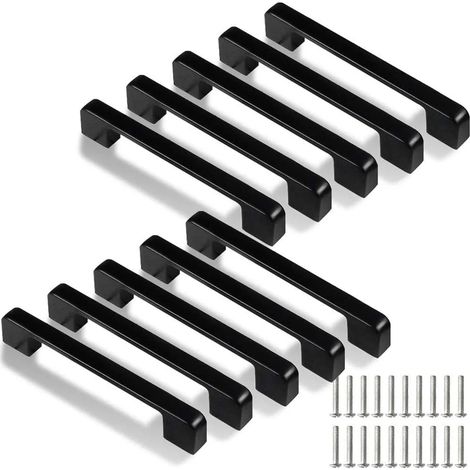 10 Möbelgriffe aus Aluminiumlegierung, Schrankgriffe, 128 mm, geeignet für Küchenschubladen und -schränke, schwarz.