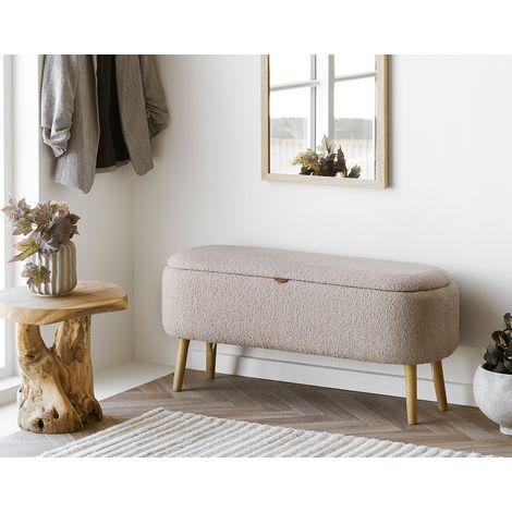 Karen - pouf avec rangements en fsc 100% - en tissu bouclette - beige (1/5)