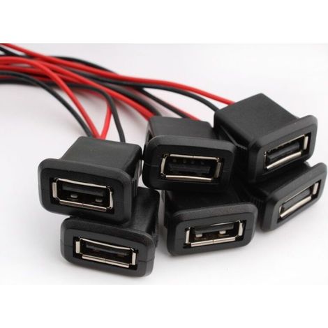 Connecteur USB A femelle à souder pour panneau – Lot de 6 avec câble 2 fils et fixation par pression à rainure (1/5)