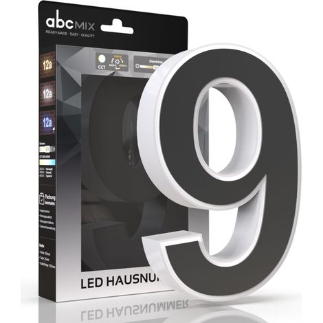 LED Hausnummer 9 inkl. Anthrazit-Cover - CCT 12V 2700K/4000K/6500K