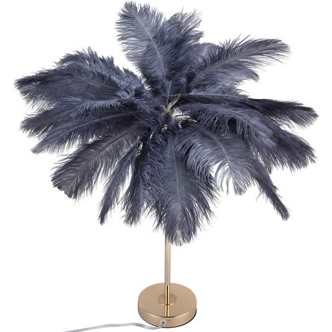 Lampe de table G4 en plumes d'autruche, veilleuse, lampe de chevet décorative pour chambre à coucher, chambre nuptiale, grise, prise UE 220 V (1/5)