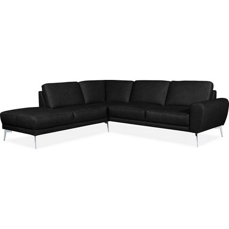 Canapé d'angle en 100% TOUT cuir italien de prestige 6/7 places SPANIA, noir, angle gauche (1/3)