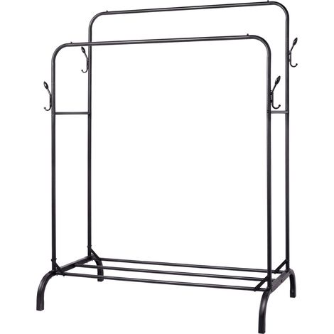 Levede Clothes Rail Heavy Duty 2 Rods Carbon Steel Rack with Shelf Bedroom Black (1/5)