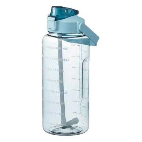 Online Store - Bouteille d'eau de 2 L avec paille, grande bouteille de voyage portable bleue (1/3)