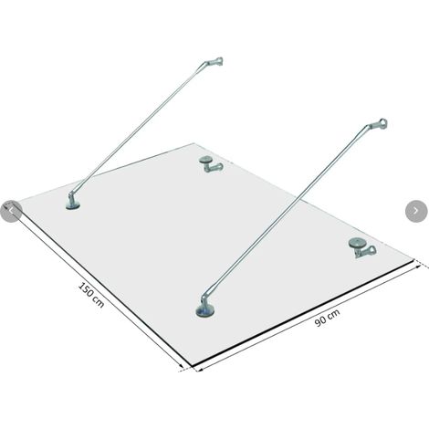 Auvent en verre Auvent de porte,verre trempé,verre clair en acier inoxydable 304 3 tailles (150x90 cm) (M)