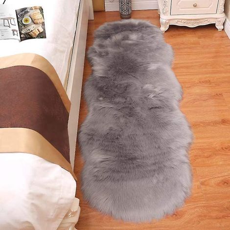 Tapis en laine synthétique moelleux, 60x150 cm, épais et doux pour canapé et chaise, antidérapant, moquette shaggy pour chambre, décor moderne, fausse fourrure chaude (1/5)
