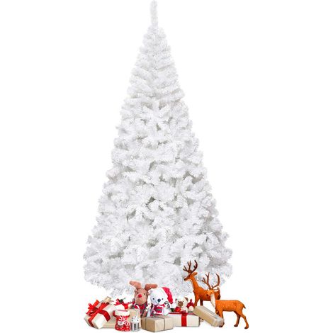 COSTWAY 240cm Künstlicher Weihnachtsbaum, Tannenbaum mit Metallstaender, Christbaum PVC Nadeln, Kunstbaum Weihnachten ideal für Zuhause, Büro,Hotels, Weiss (1/5)