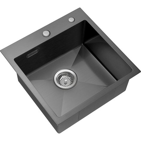 Lavello da Cucina 1 Vasca in Acciaio Inox 45 x 45 cm Lavandino Incasso Vasca Singola con Filtro Troppopieno e Sifone, Senza Piombo, Protezione Ambientale (1/5)