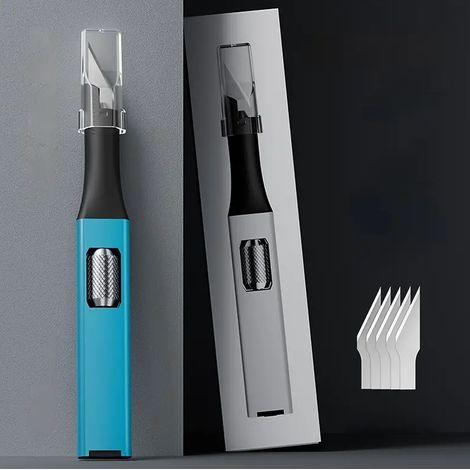 Le couteau à sculpter DIY en forme de stylo avec manche en aluminium est livré avec 5 lames artificielles en forme de fer à cheval que vous pouvez remplacer vous-même.
