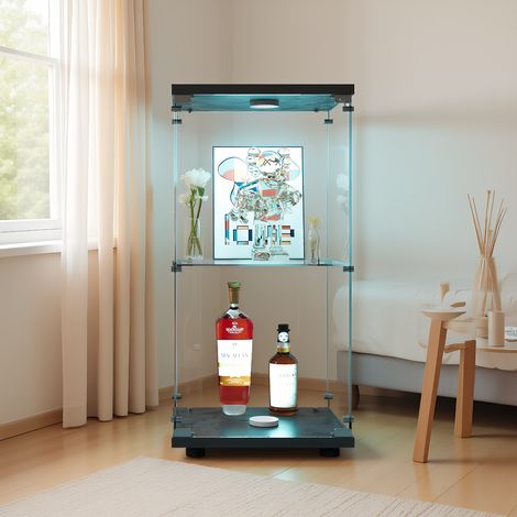 Vitrine en Verre avec Éclairage tactile, Meuble Vitrines avec 1 porte et 2 étagères, moderne Vitrine Salon, pour chambre, salon et salle à manger, 40 x 36 x 86 cm, Noir (1/5)