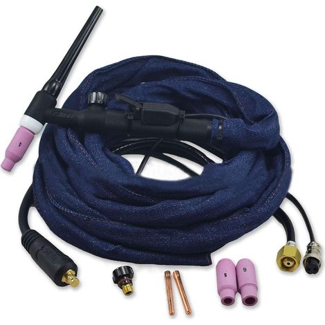 Torche TIG complète à tête flexible avec valve de gaz refroidie à air 150A, câble électrique 10mm², connecteur DKJ10-25mm M16x1.5 bipolaire, longueur 4m