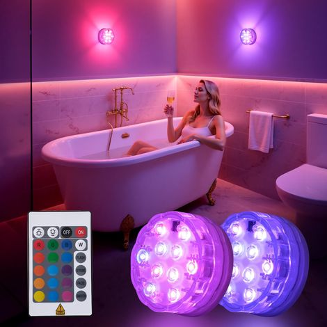 Kabellose LED-Duschleuchte mit Fernbedienung, wasserdichtes RGB-Farbwechsellicht, geeignet für Badezimmer und Badewannen, batteriebetrieben, Ambientebeleuchtung.