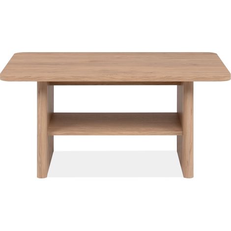 Tavolino basso 1 nicchia, bordi arrotondati effetto legno L90 cm - SOREN (1/5)