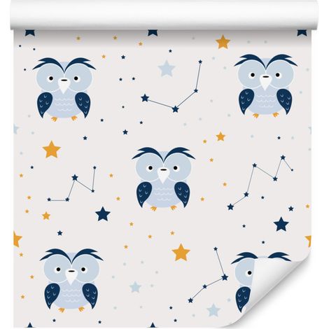 Papel pintado de búhos con estrellas para salón y dormitorio, 50x1000 cm. (1/5)