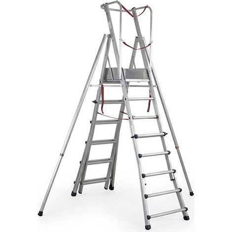 Escabeau PIRL télescopique en aluminium avec bac porte-outils - 5+6 marches - Hauteur de travail max 4.49m - SCA1980/10