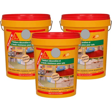 Set di 3 vernici monocomponenti per pavimenti SIKA Sikasol W - Grigio cemento - 5L