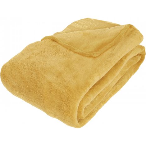 Couverture microfibre 180 x 230 cm Atmosphera - Ocre - Ocre - (1/2)