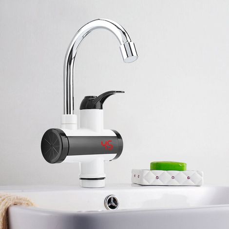 Robinet électrique avec chauffe-eau instantané, 3000 W, affichage de la température LED, chauffe-eau pour cuisine, salle de bain, eau instantanée (dessous, grand) [Classe énergétique A] (1/5)