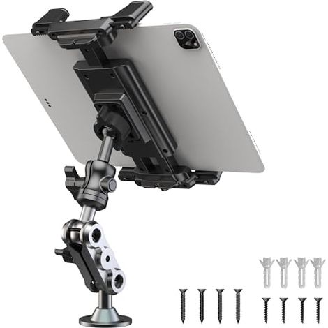 Soporte de tableta para automóvil de aluminio resistente, montaje en tablero, ajustable 360° a 2 niveles, para iPad Pro/Air/Mini/Samsung Galaxy Tab de 4.7 a 12.9 pulgadas, para automóvil, camión, pare