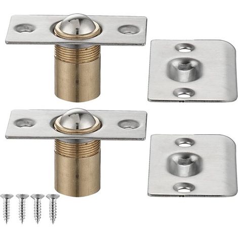 Loquet de porte réglable en laiton - Loquet invisible pour portes intérieures et placards en bois - Loquet à bille en acier inoxydable - Butée de porte pour TV et portes intérieures - Lot de 2 - 1