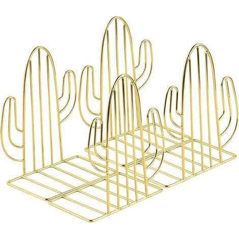 Bookends - Cactus Design - Gold Metal - 2 Pairs - Non-Slip and Elegant (1/4)
