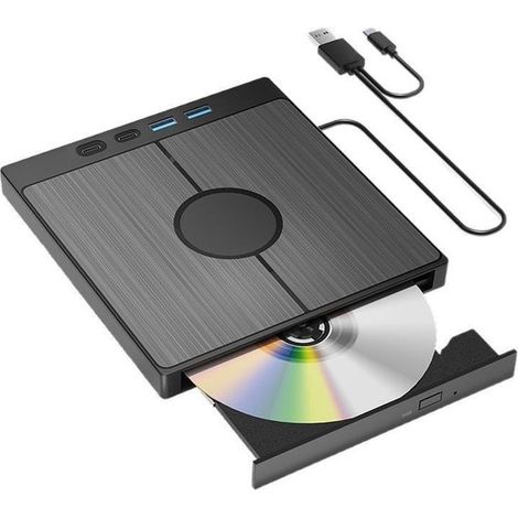 Unidad externa de CD-DVD，grabadora portátil de CD/DVD USB 3.0 Tipo-C +/-RW，con lector de tarjetas USB/SD/TF，Win11/10/8/7/XP (1/5)