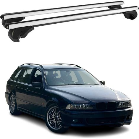 OMAC Aluminium Dachträger Querträger für BMW 5er E39 Touring 1997-2004 – TÜV / DIN 75302:2019 – Abschließbar – Max. 75 kg – 2 Stangen Silber (1/5)