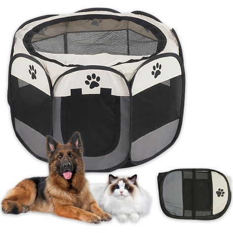 Parc pour chiot et chat - Pliable - Noir - Imperméable - Portable - Avec housse en filet - Pour chiens, chats, petits animaux - Intérieur et extérieur - 72 x 72 x 45 cm