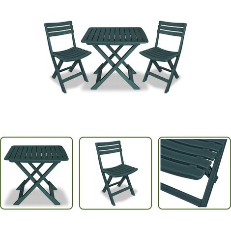Chaises de jardin - Ensemble de bistro pliable 3 pcs Plastique Vert (1/5)