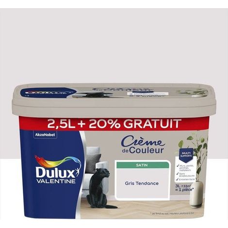 Peinture multi-supports Dulux Valentine Crème de Couleur Satin Gris tendance 3 L (1/3)
