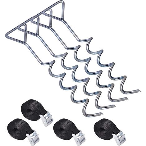 Estacas de anclaje en espiral Correas de sujeción Kit de anclaje resistencia 900kg Acero inoxidable Fijaciones para trampolín Seguridad (1/5)