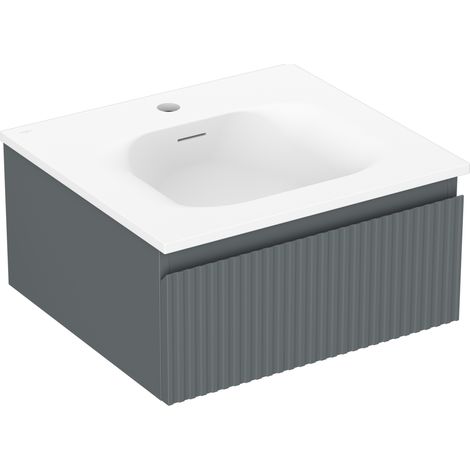 Mexen Rivel Badezimmerunterschrank 50 cm mit Waschbecken Vela, 1 Schublade, gerillt, Graphit matt/Weiß matt - 91A20-05023-1-BF6 (1/5)