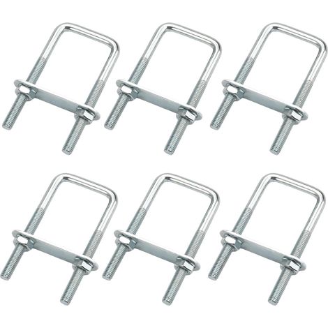 6 Pièces Boulons en U Carrés Acier M8 40 x 100 mm U-Bolts Avec Écrous et Plaque de Cadre, Bride et Étrier de Fixation pour Remorquage et Tuyaux (1/5)