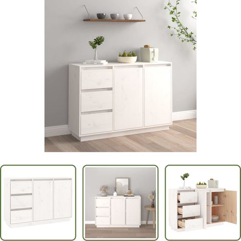 vidaXL Armoire latérale -  Buffet Blanc 111x34x75 cm Bois massif de pin (1/5)