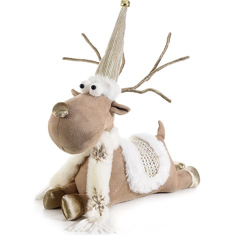 Peluche di Renna Sdraiata in Stoffa con Campanella FERCOLOR - 32x11x36h cm (1/2)