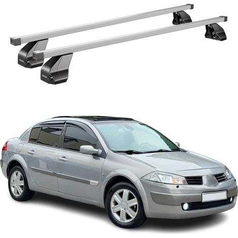 OMAC Dachträger Querträger Stahl für Renault Megane II 2003-2008 – Abschließbar – City-Crash-getestet – DIN 75302:2019 – ISO/PAS 11154:2006 – Max. 75 kg Silber