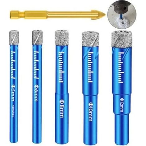 Jeu de Forets pour Carrelage, Forê Diamant Percer Gres avec 5,6,8,10,12 mm, Meche Metal pour Carrelage de 6mm (1/2)