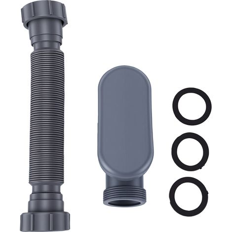 Kit de vidange flexible pour baignoire autoportante, en ABS gris, 38 mm (1-1/2 po), siphon plat en P à profil bas, pour baignoire et douche. (1/5)