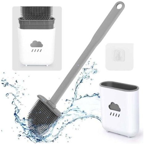 Brosse de Toilette, Brosse Silicone WC, Brosse WC Suspendu, Brosse de Toilette en Silicone avec Support à séchage Rapide pour Un Nettoyage en Profondeur, Toilette de Salle de Bain - Gris