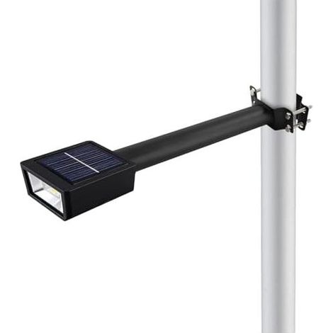 Set mit 4 Lichtmasthalterungen für Straßenlaternen – Lampenarm aus verzinktem Eisen mit Klemmbefestigung. Wandhalterung für Solarleuchten, Strahler und Stallleuchten, schwarz. (1/5)