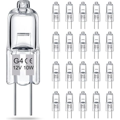 Lot de 20 ampoules halogènes basse tension G4 transparentes 12V 10W, à deux broches, ampoules pour lustres en cristal, ampoules réglables pour diffuseurs de parfum et lustres (1/5)