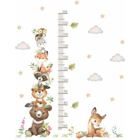 Adesivo murale con righello di misurazione, motivo animale, tabella di crescita, scala di misurazione del corpo, adesivo murale per camerette e camere da letto per bambini 30 x 90 cm (1/5)